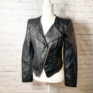 🌻 Womens Black Studded Jacket w/ Diagonal Zipper
